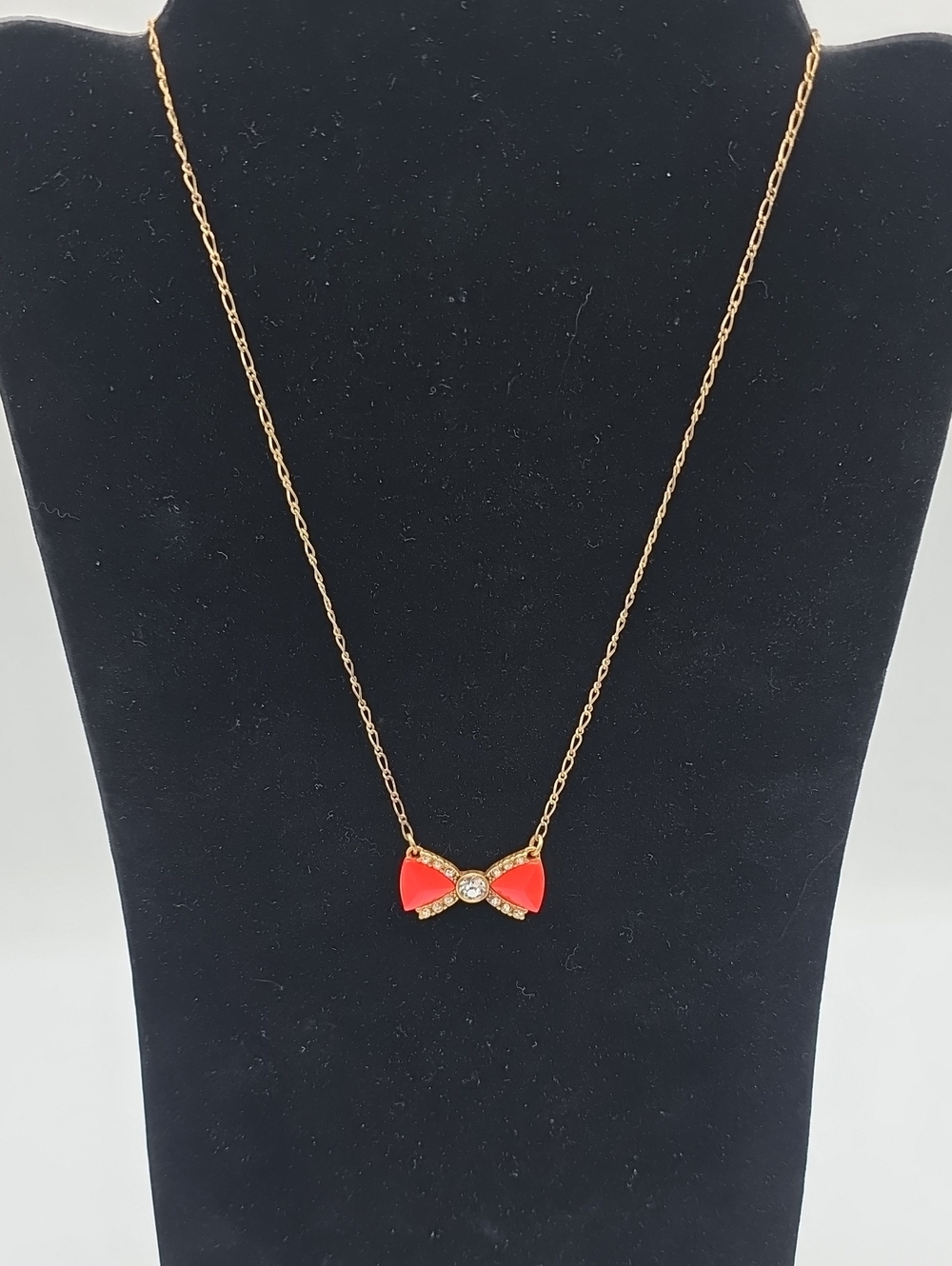 J. Crew Gold-Tone Necklace with Red Bow and Crystal